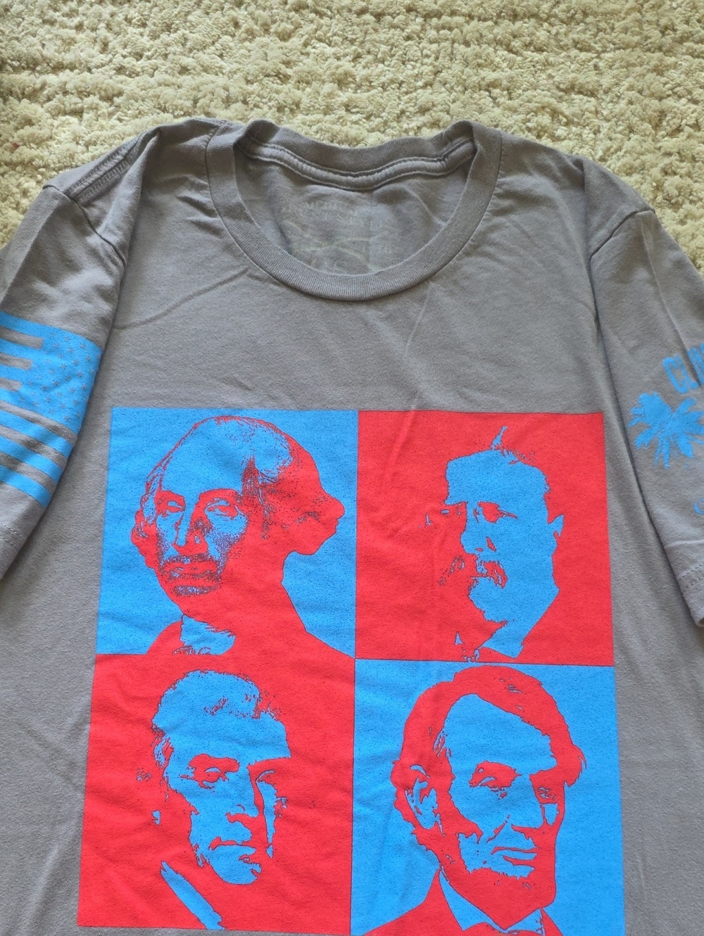 Men's Grunt Style Gray Graphic T-Shirt with Red & Blue President Pop-Art